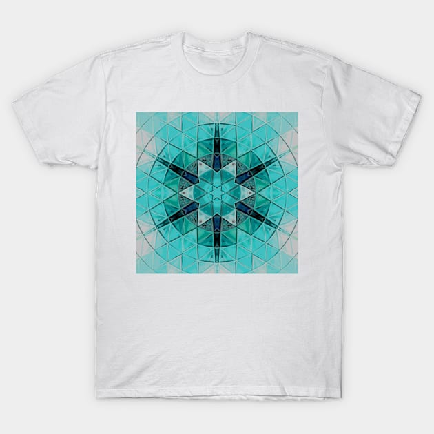 Mosaic Mandala Flower Blue and White T-Shirt by WormholeOrbital